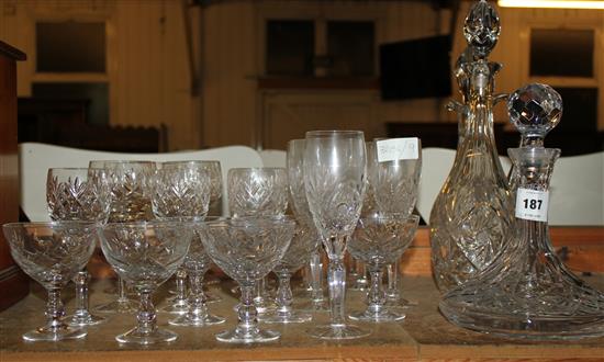 Assorted cut glass drinking glasses